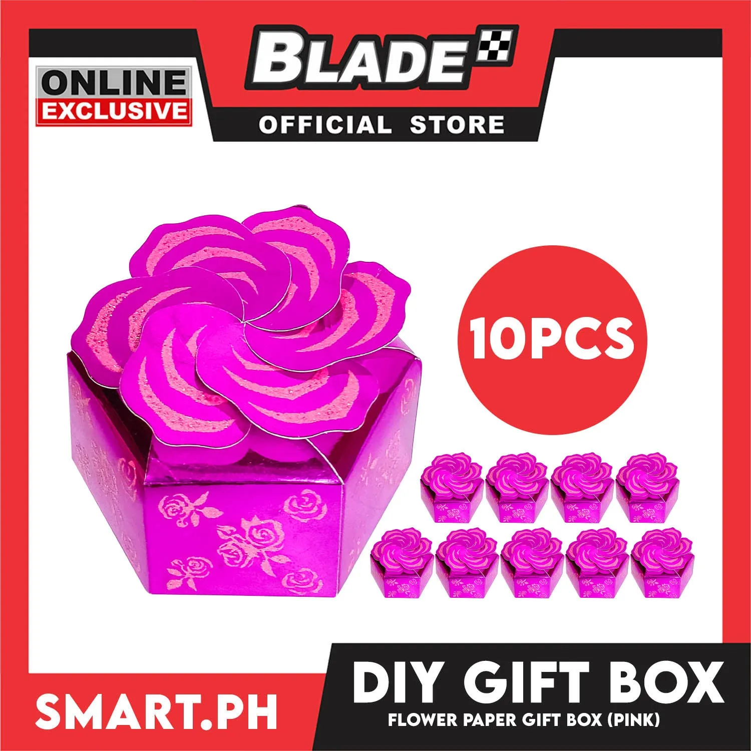 10pcs DIY Gift Box, Flower On Top Design Paper Gift Box 7cm (Pink) Perfect For Party Giveaway Or Souvenir
