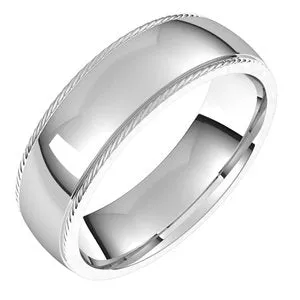 14K White 6 mm Rope Half Round Comfort Fit Band Size 11