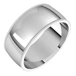 14K White 8 mm Milgrain Half Round Light Band Size 10.5