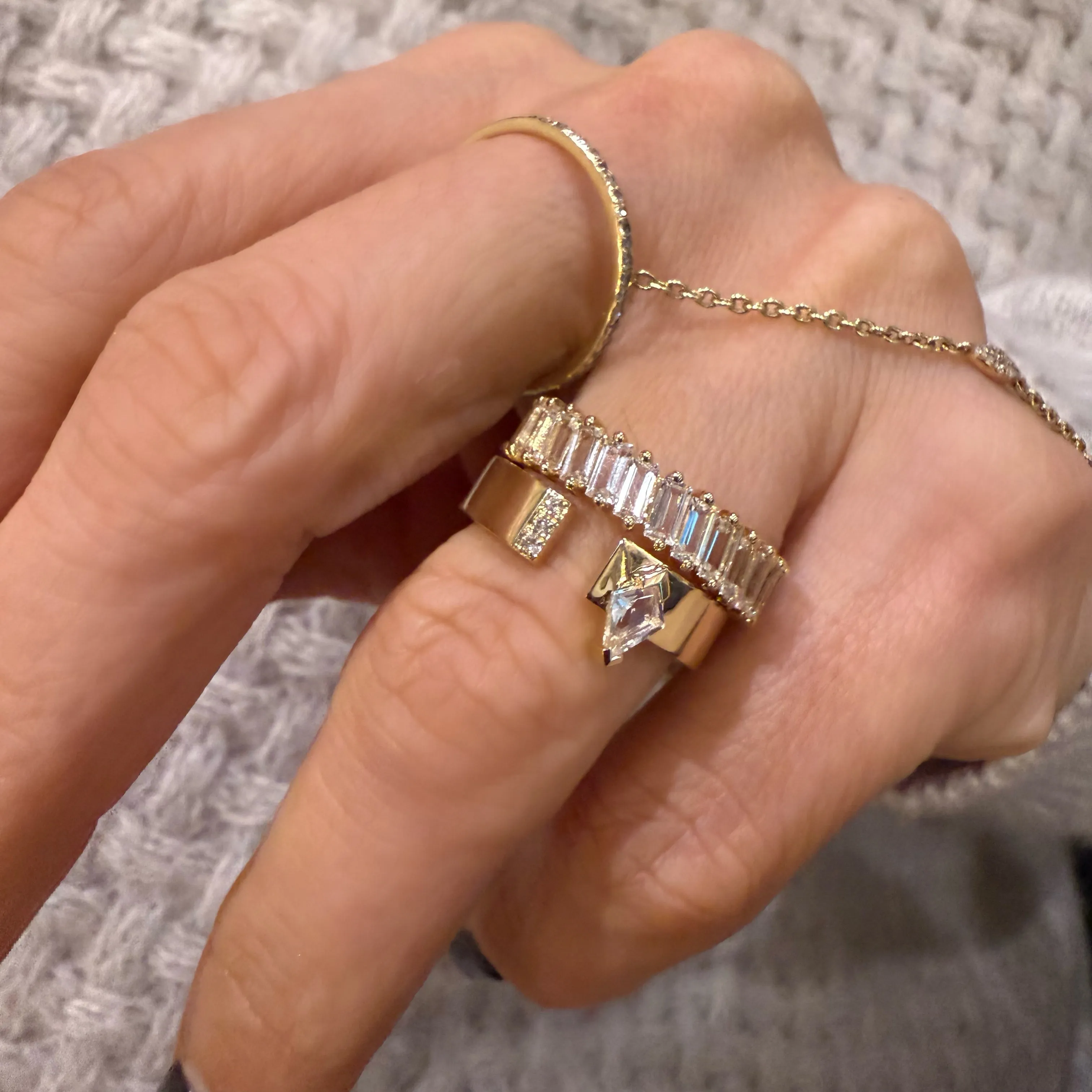 14KT Gold Diamond and White Topaz Ring