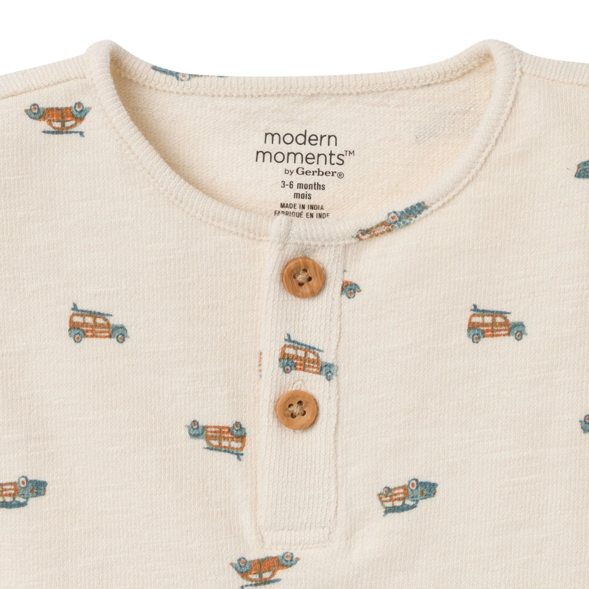 2-Piece Baby Boys Beach Buggys Henley Shirt and Shorts Set