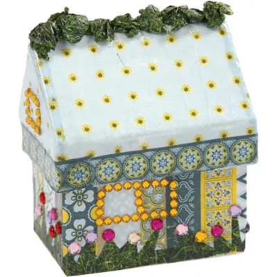 4 House Shaped Natural Paper Mache Card Boxes Gift Storage Decorate Personalize