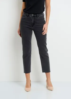5-pocket jeans, 7/8 length, frayed hem