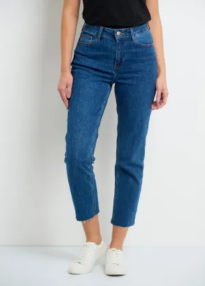 5-pocket jeans, 7/8 length, frayed hem