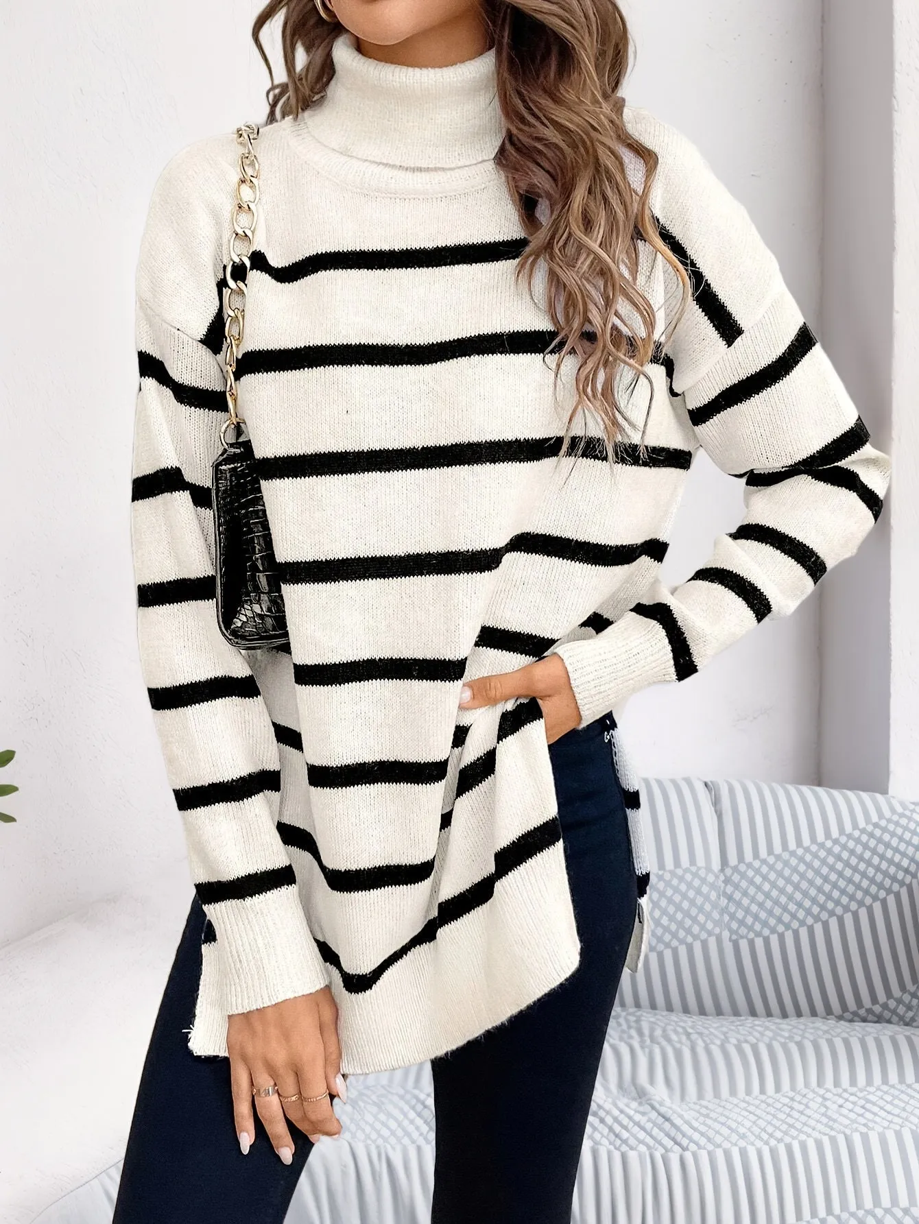 Alaiza | Striped turtleneck sweater