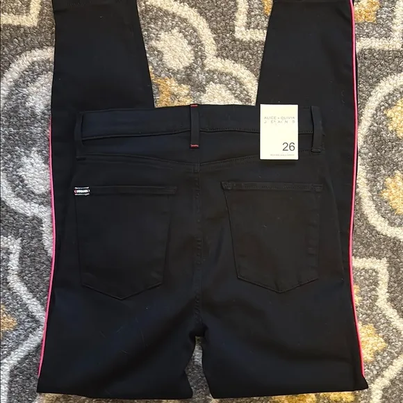 Alice   Olivia Black Skinny Jeans with Pink Stripe