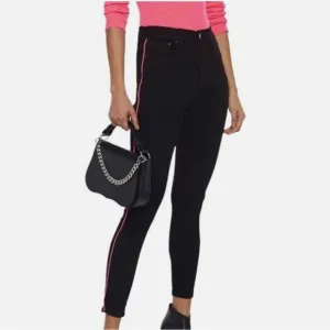 Alice   Olivia Black Skinny Jeans with Pink Stripe
