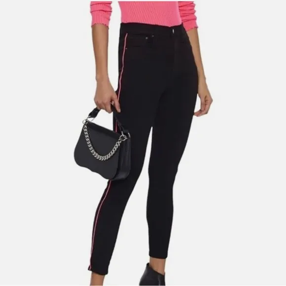 Alice   Olivia Black Skinny Jeans with Pink Stripe