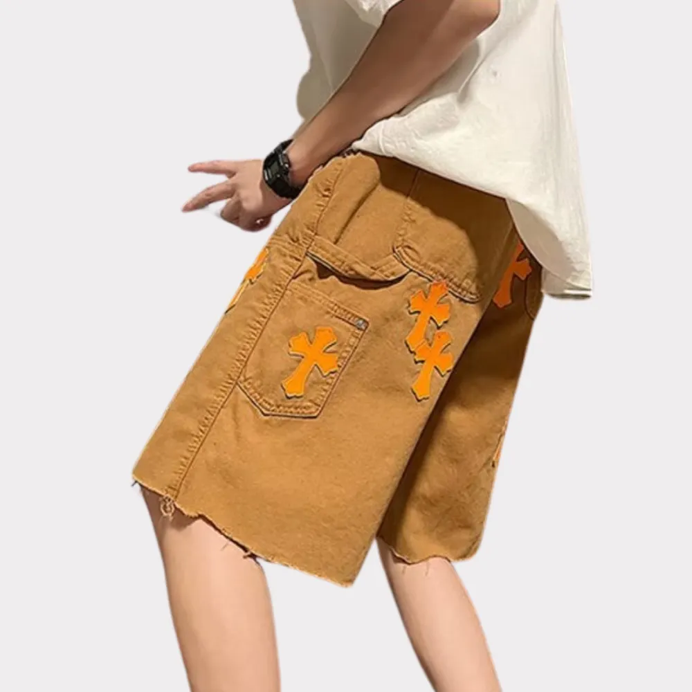 American Leather Cross Denim Shorts