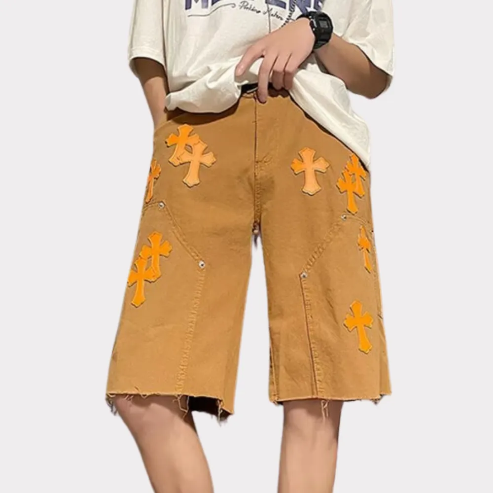 American Leather Cross Denim Shorts