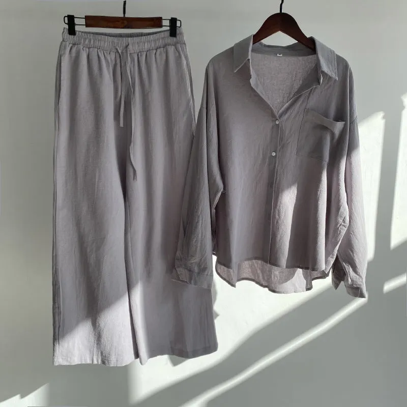 Andrada - Cotton linen shirt and high-waisted pants