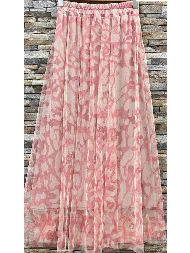 Animal Print Tulle Skirt - Pink/White