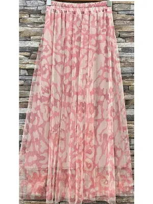 Animal Print Tulle Skirt - Pink/White