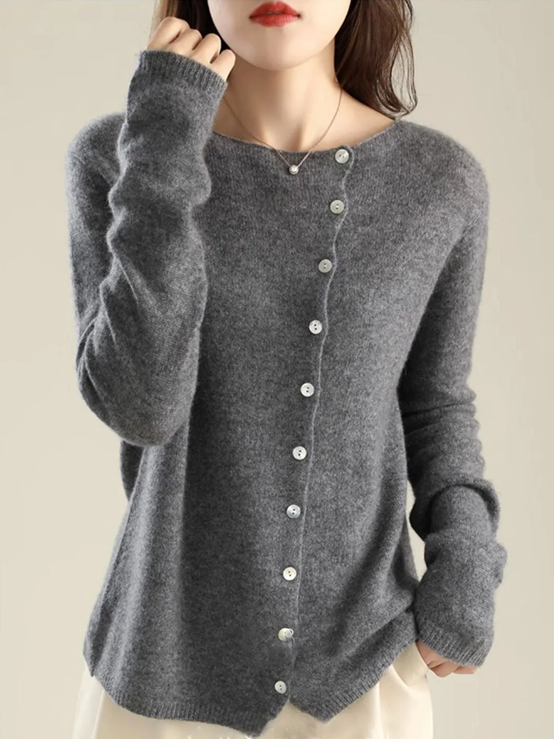 Annamaria | Classic Knit Cardigan with Round Neck