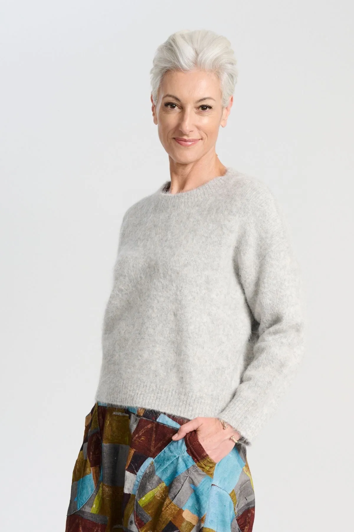 Aspen Knit Sweater Light Grey in Alpaca