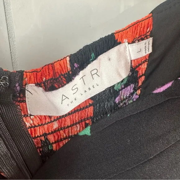 Astr Black and Orange Asymmetrical Ruched Mini Dress