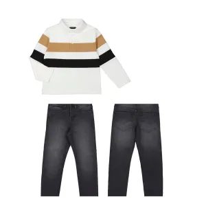 AW24 Mayoral - Boys Long Sleeve Polo Top and Jeans Set