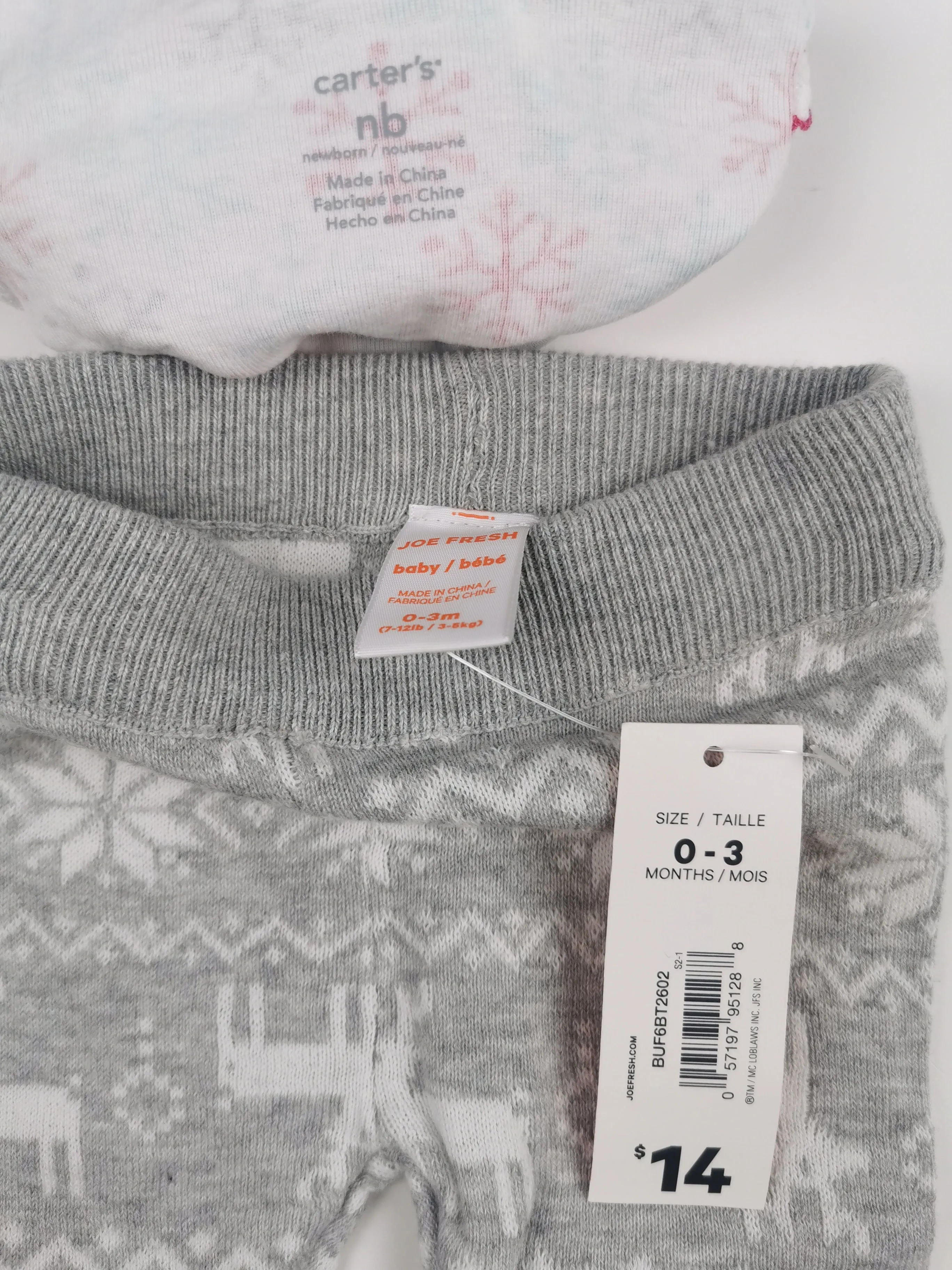 BABY GIRL SIZE 0/3 MONTHS - JOE FRESH & CARTERS, 2 Piece Mix N Match, Winter Outfit NWT / NWOT