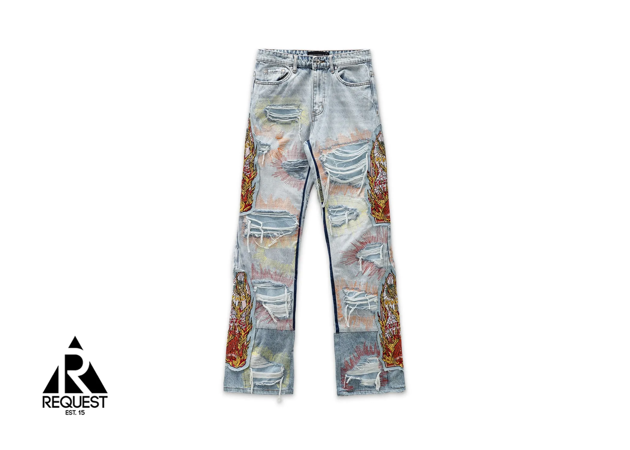 Barrage Graphic Embroidered Denim Jeans "Sky"