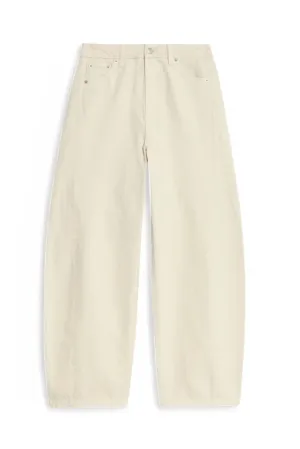 Beige Barrel Leg Stretch Jeans