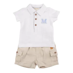 Beige Cargo Polo Top & Short Set