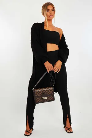 Black Balloon Sleeve Longline Knit Cardigan - Abbie