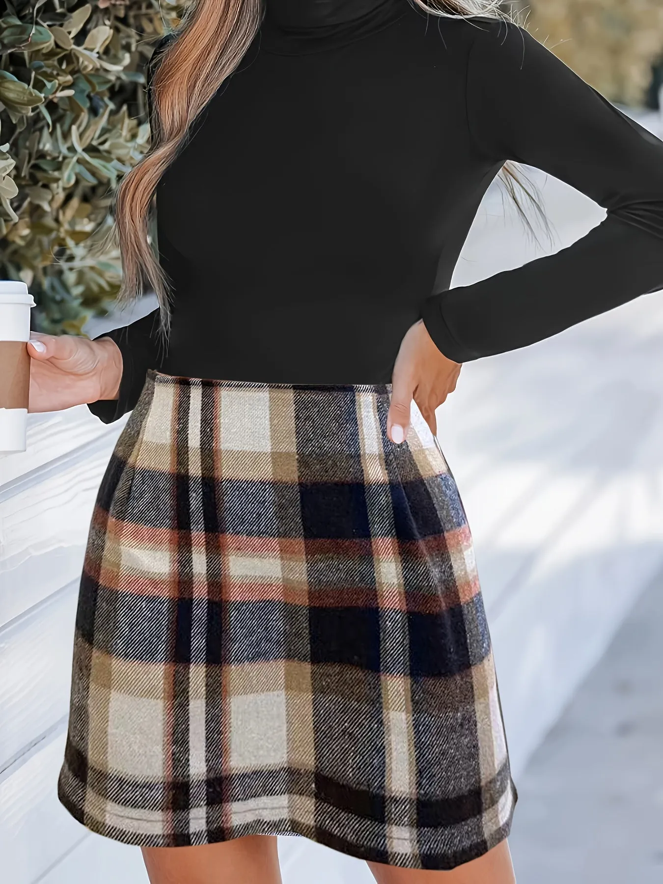 Black Checkered Mini Skirt