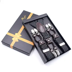 Black Grey Dual Clip On Elastic suspenders for Men - Adjustable Y Straps For Work Pants