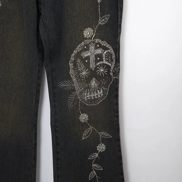 Black jeans flare leg embellished Chick by Nicky Hilton beaded skull goth vibe 5