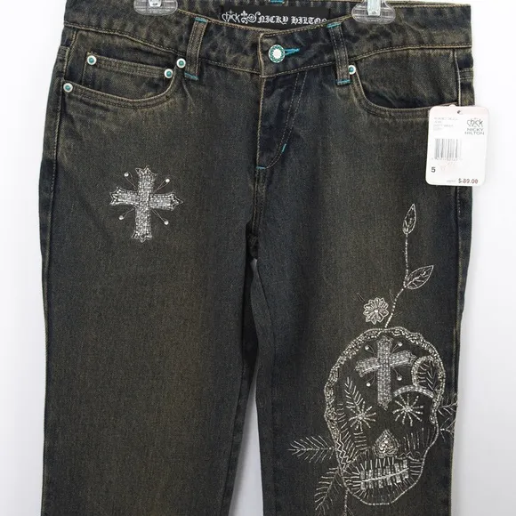 Black jeans flare leg embellished Chick by Nicky Hilton beaded skull goth vibe 5