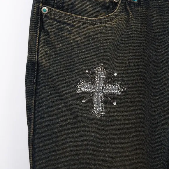 Black jeans flare leg embellished Chick by Nicky Hilton beaded skull goth vibe 5