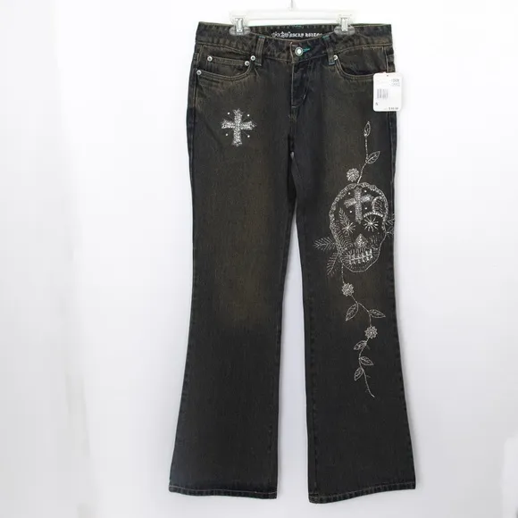 Black jeans flare leg embellished Chick by Nicky Hilton beaded skull goth vibe 5