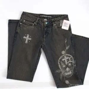Black jeans flare leg embellished Chick by Nicky Hilton beaded skull goth vibe 5