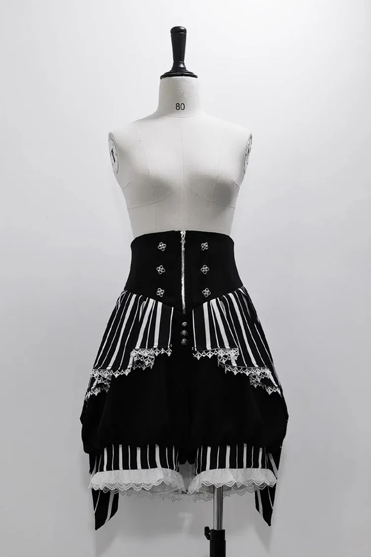 Black/White Wonderful Trick Stripe Print Lace Ouji Fashion Elegant Lolita Shorts