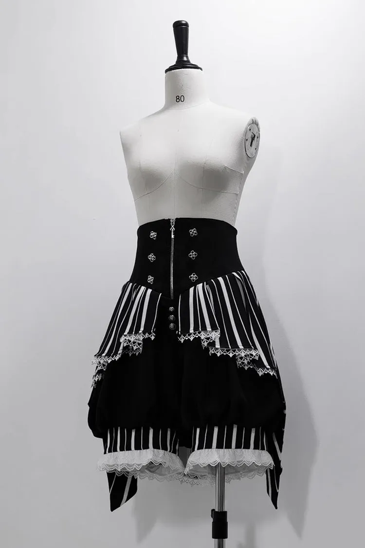 Black/White Wonderful Trick Stripe Print Lace Ouji Fashion Elegant Lolita Shorts
