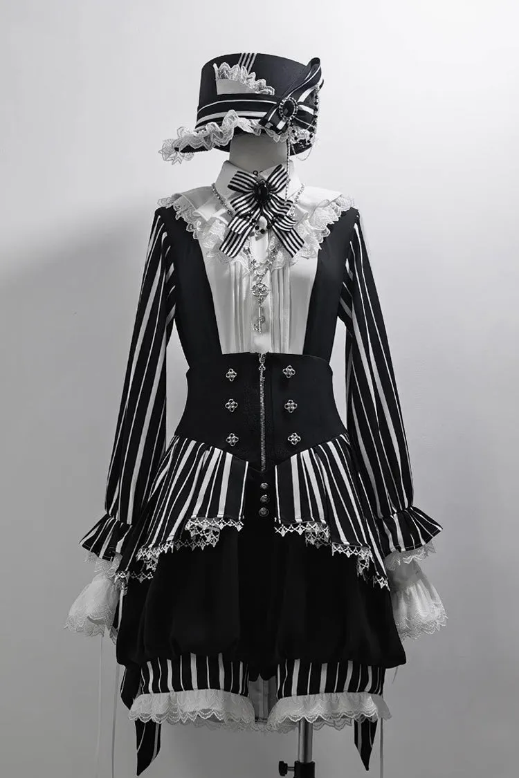 Black/White Wonderful Trick Stripe Print Lace Ouji Fashion Elegant Lolita Shorts