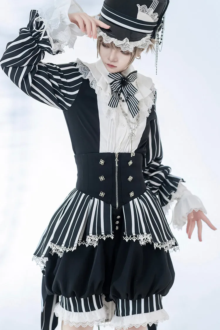 Black/White Wonderful Trick Stripe Print Lace Ouji Fashion Elegant Lolita Shorts