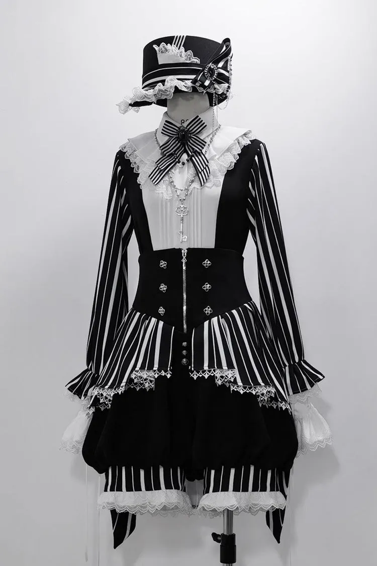 Black/White Wonderful Trick Stripe Print Lace Ouji Fashion Elegant Lolita Shorts