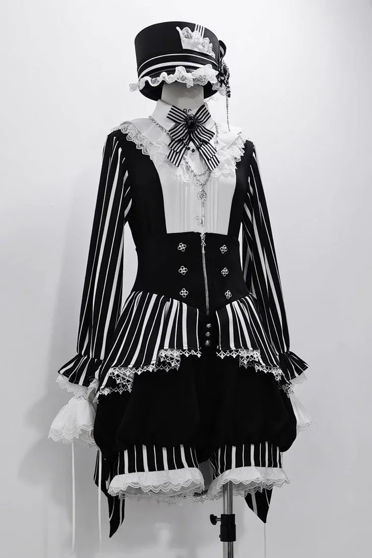 Black/White Wonderful Trick Stripe Print Lace Ouji Fashion Elegant Lolita Shorts