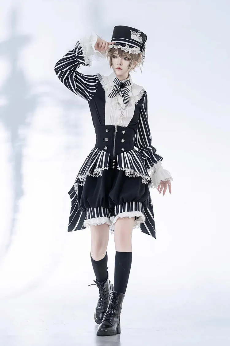 Black/White Wonderful Trick Stripe Print Lace Ouji Fashion Elegant Lolita Shorts