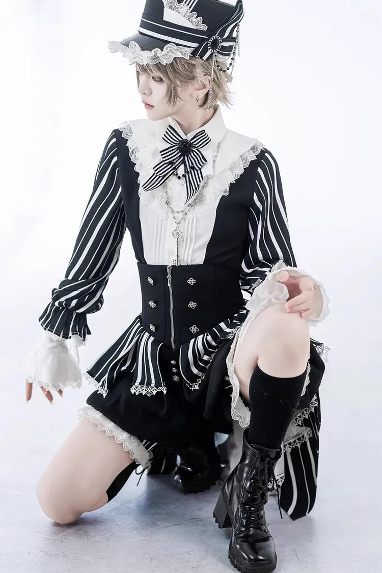 Black/White Wonderful Trick Stripe Print Lace Ouji Fashion Elegant Lolita Shorts