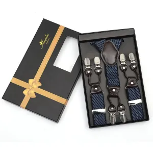 Blue Lines Dual Clip On Elastic suspenders for Men - Adjustable Y Straps For Work Pants