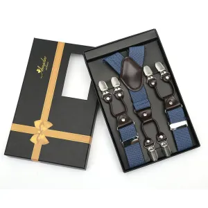 Blue Zigzag Strap Dual Clip On Elastic suspenders for Men - Adjustable Y Straps For Work Pants