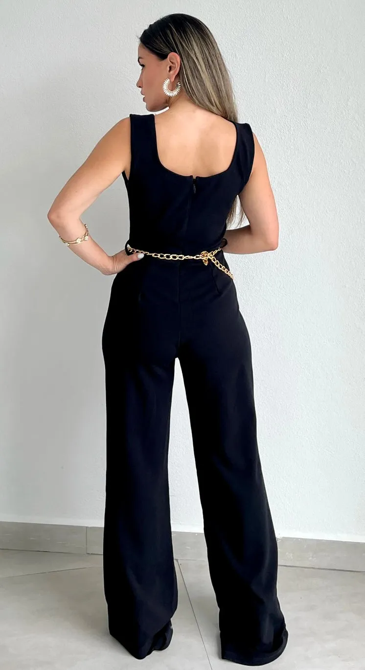 Bold and Ambitious Black V-Neck Jumpsuit
