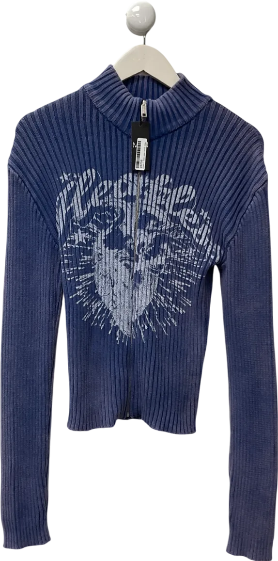 boohooMan Blue Muscle Fit Ribbed Acid Wash Jumper UK M