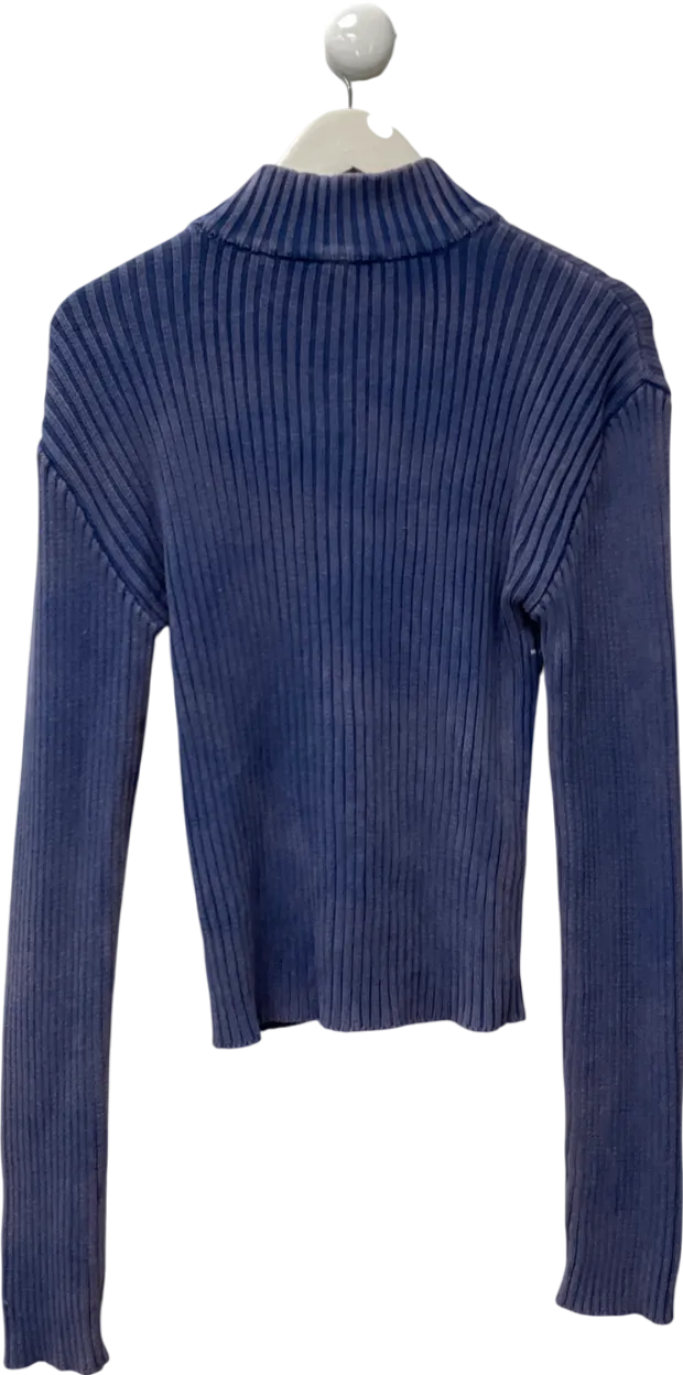 boohooMan Blue Muscle Fit Ribbed Acid Wash Jumper UK M
