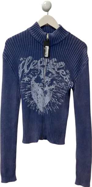boohooMan Blue Muscle Fit Ribbed Acid Wash Jumper UK M