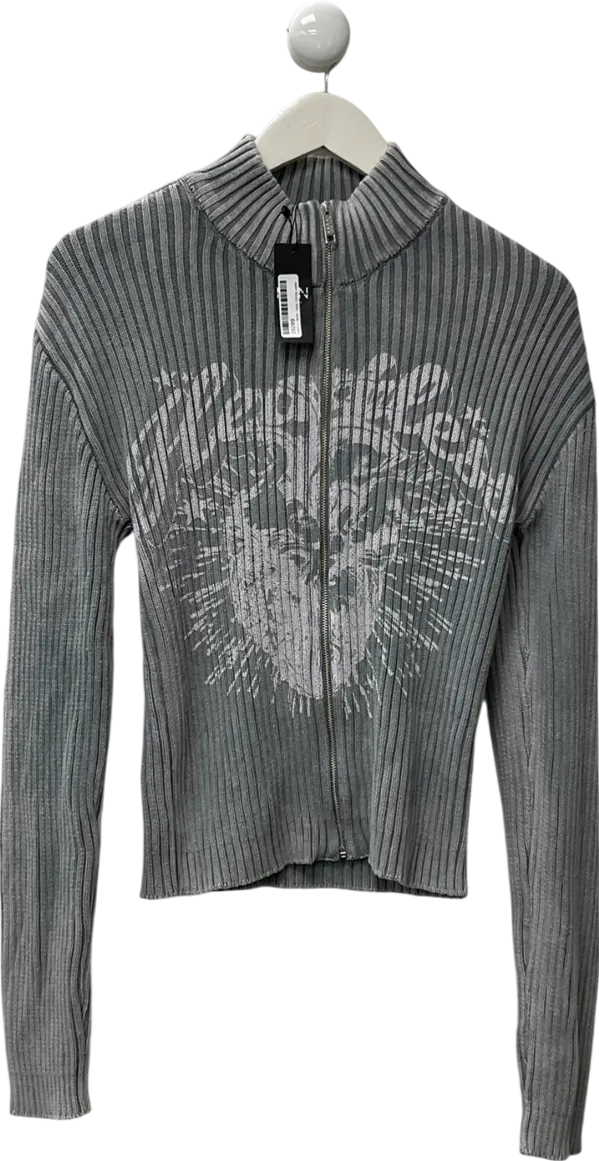 boohooMan Grey Muscle Fit Ribbed Acid Wash Jumper UK M