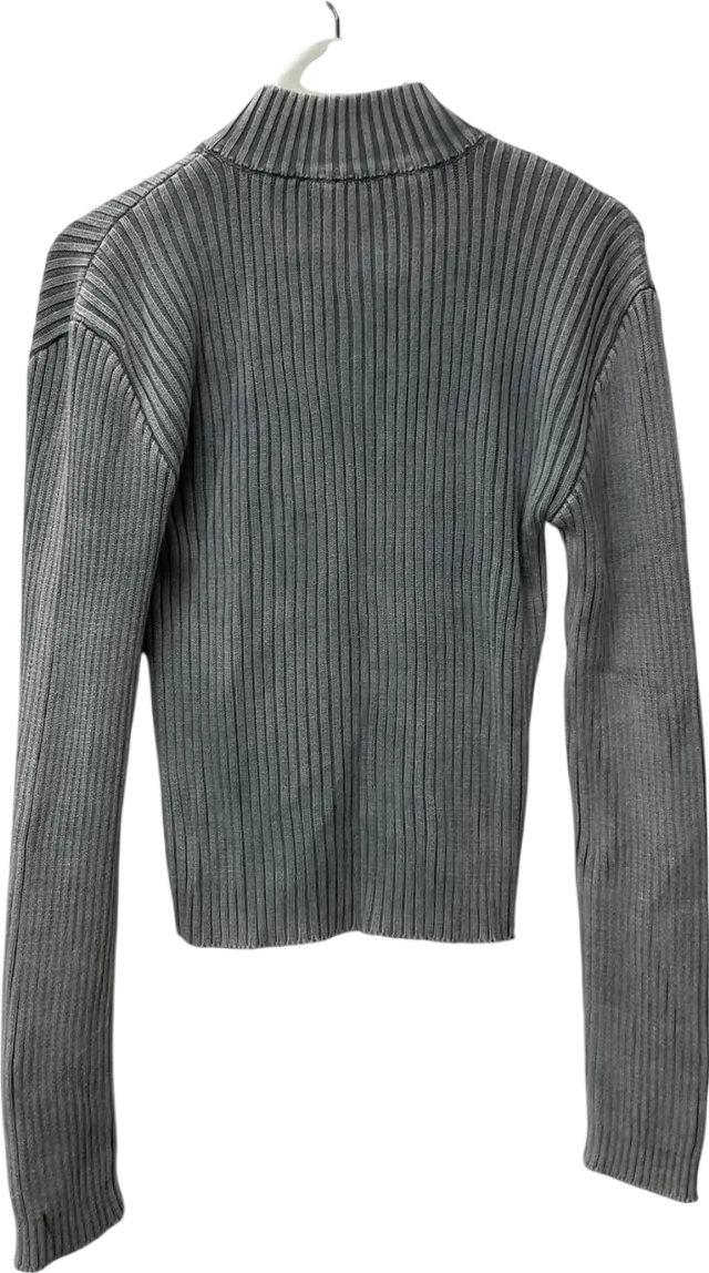 boohooMan Grey Muscle Fit Ribbed Acid Wash Jumper UK M