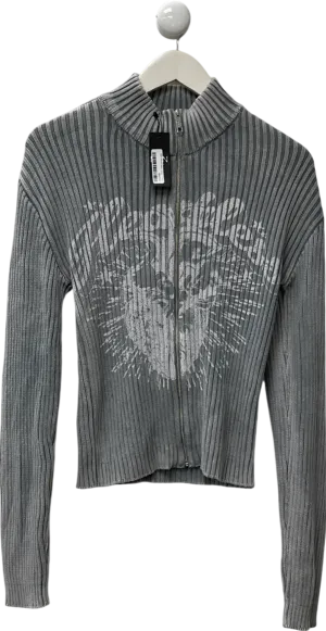boohooMan Grey Muscle Fit Ribbed Acid Wash Jumper UK M